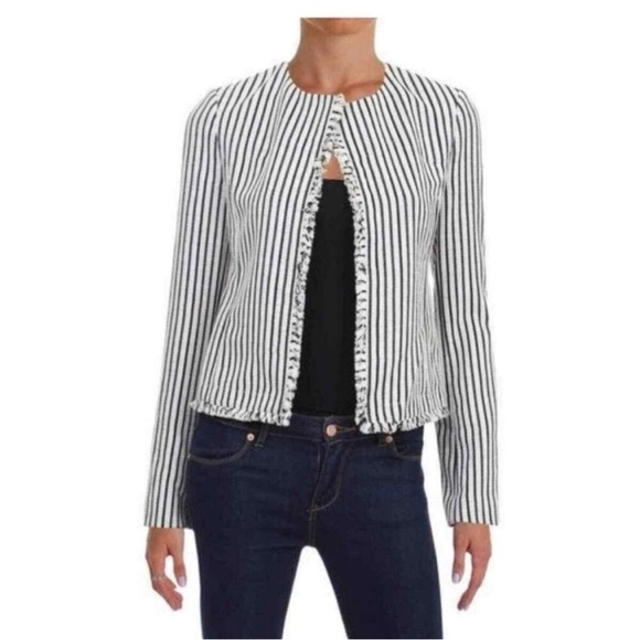 Hugo Boss Striped Black and White Tweed Open Front Jacket - Picture 1 of 7
